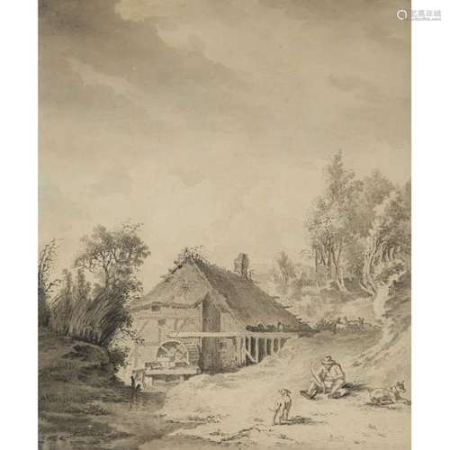 École du Nord du XVIIIe siècle Paysage au moulin L…