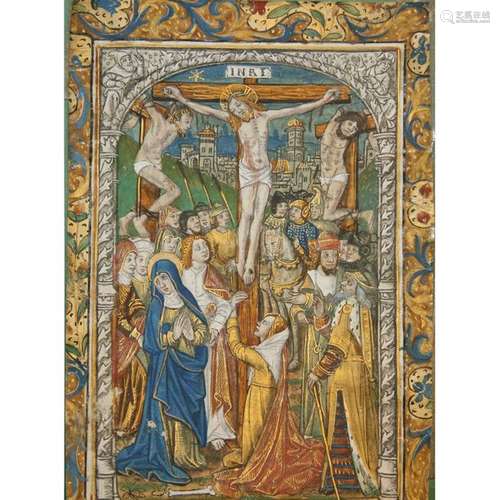 École Française vers 1500 Crucifixion Enluminure, …