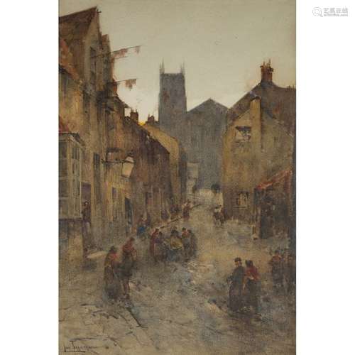 JOHN TERRIS (1865 1914) RUE ANIMÉE Aquarelle sur p…