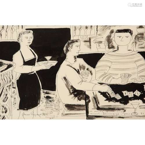 MAX PAPART (1911 1994) LES JOUEURS DE CARTES Encre…