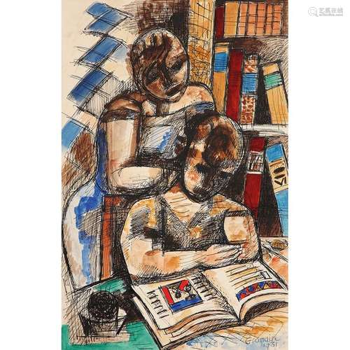 MARCEL GROMAIRE (1892 1971) LA LEÇON, 1931 Gouache…