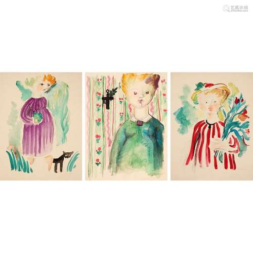 ANONYME (XXe siècle) LOT DE TROIS DESSINS Aquarell…