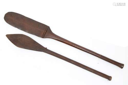 Fiji/Tonga, two wooden clubs with flattened heads …