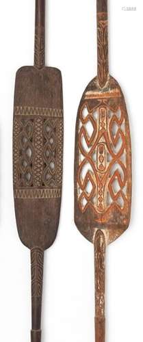 West Papua, Asmat, two wooden spears with open wor…