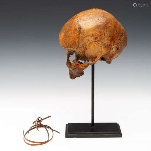 Borneo, Dayak, human headhunters half skull,decora…