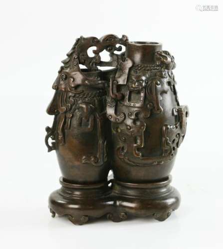Chinese Bronze Vase with Carved Dragon