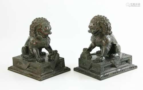 Pair of Chinese Bronze Foo Lions