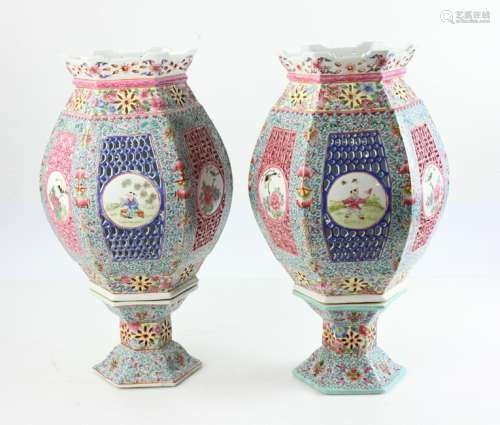 Pair of Chinese Carved Lamp Vases