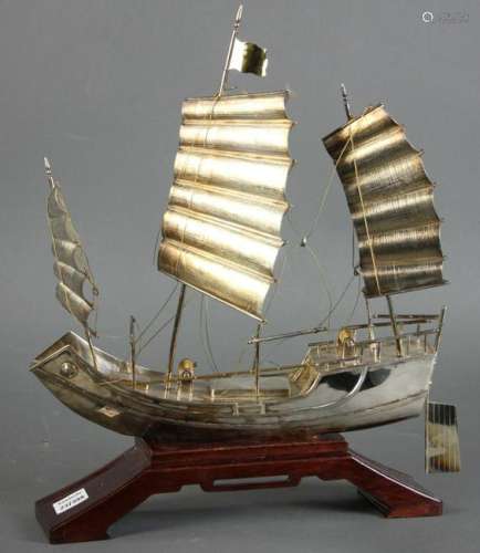 20thC Chinese Sterling Whaling Ship Sculpture
