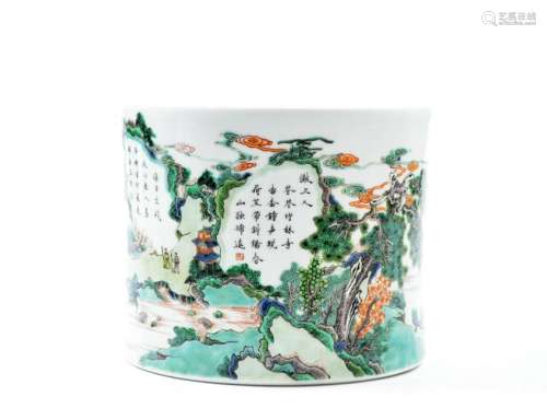 Very Fine Chinese Famille Verte Porcelain Brush Pot