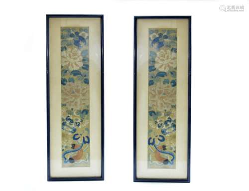 Pair of Chinese Forbidden Stitch Silk Panels