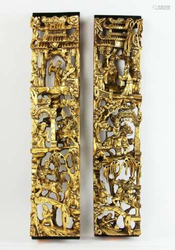 Pair of Chinese Carved Gilt Wood Panels