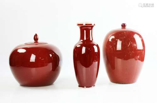 Three Chinese Red Glazed Porcelain Items