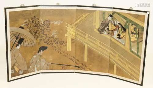 Japanese 4-pc Watercolor Screen