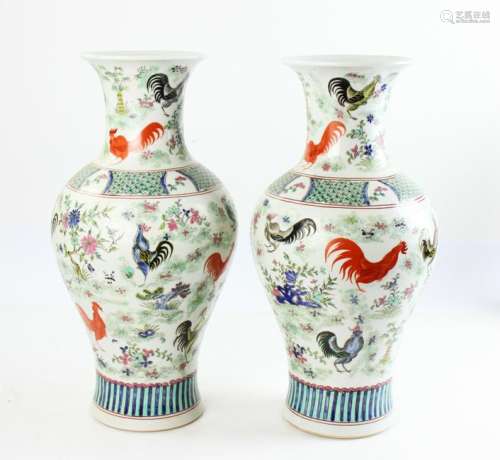 Pair of 20thC Chinese Famille Verte Vases