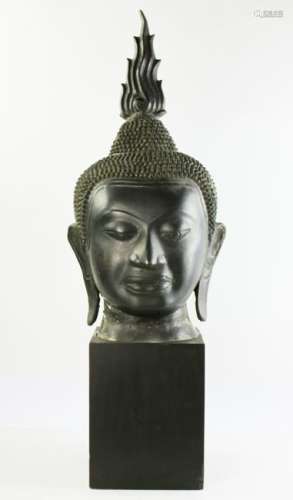 Old Bronze Buddha Head on Base