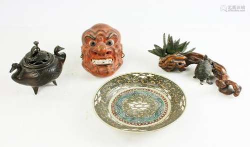 Group of Japanese Items, Mask, Censer