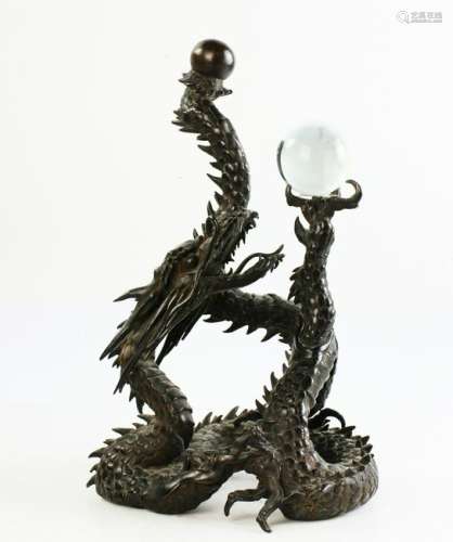 Antique Chinese Bronze Dragon with Crystal
