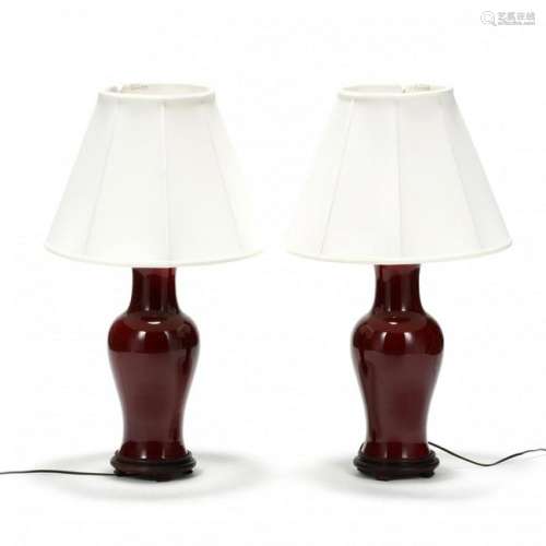 A Pair of Sang De Boeuf Vase Lamps