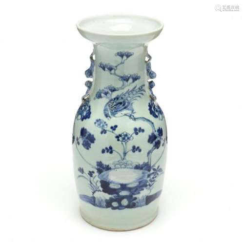 A Tall Chinese Blue and White on Celadon Vase
