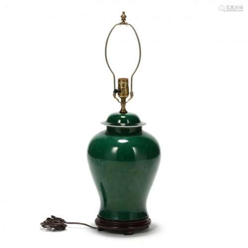 A Chinese Apple Green Glazed Ginger Jar Lamp