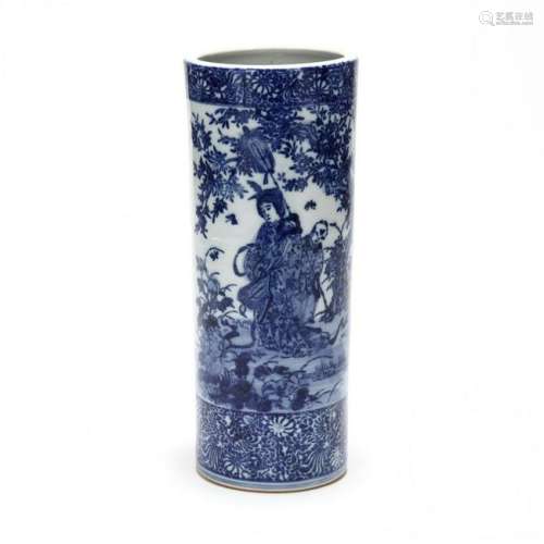 An Asian Blue and White Porcelain Umbrella Stand