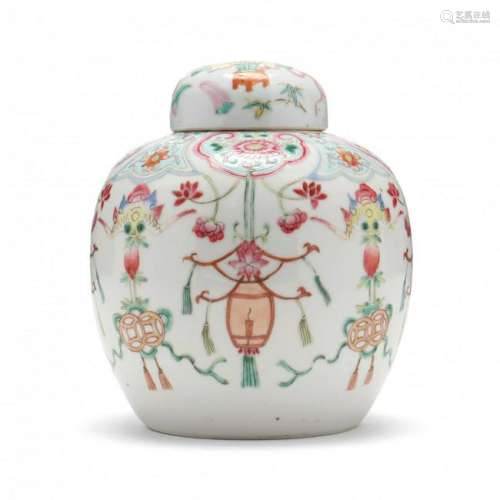 An Antique Chinese Famille Rose Lidded Ginger Jar