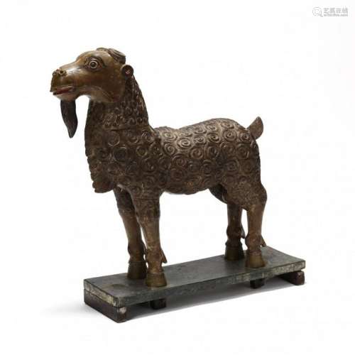 Vintage Chinese Carved and Painted Goat