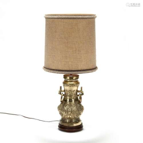 A Vintage Chinese Brass Table Lamp