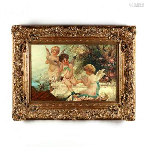 A Contemporary Decorative Painting of Musical Putti