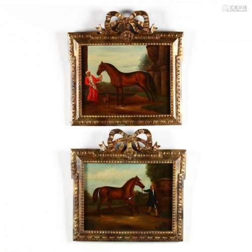 A Pair of Decorative Equestrian Paintings in the Manner