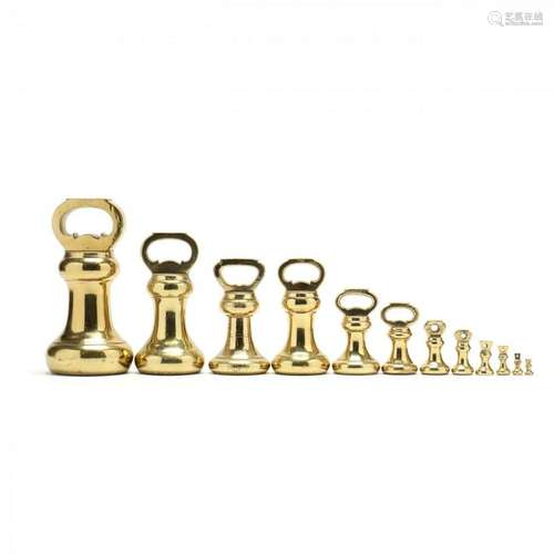 Assembled Set of Twelve English Brass Weights