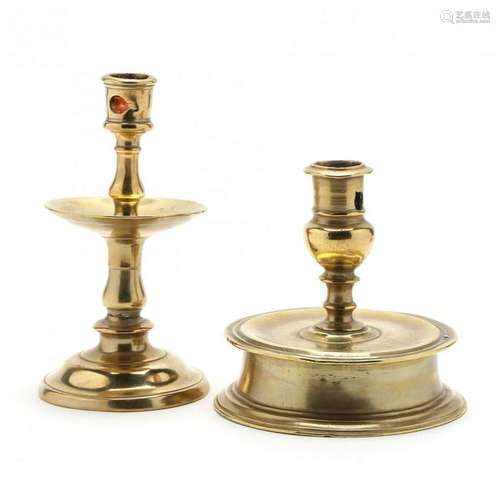 Two Early Brass Candlesticks