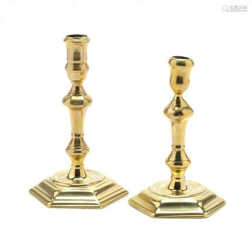 Two Early Brass Candlesticks