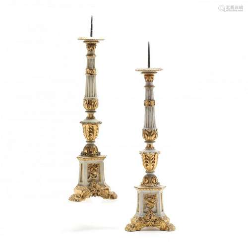 Pair of Antique Italian Carved and Gilt Pricket Sticks