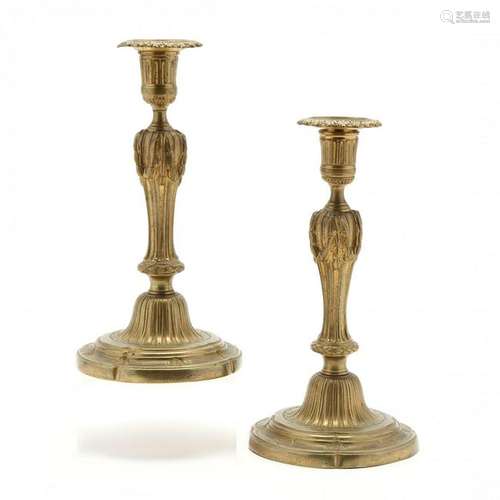 A Pair of Napoleon III Gilt Brass Candlesticks