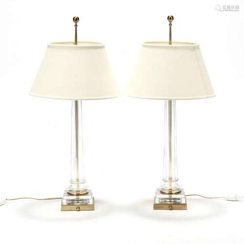 Pair of Glass and Brass Columnar Table Lamps