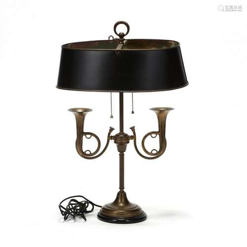 Tole and Brass Hunting Horn Table Lamp