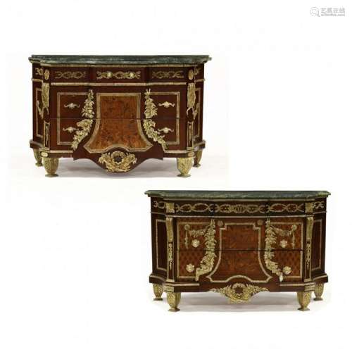 Near Pair of French Empire Style Marble Top Ormolu