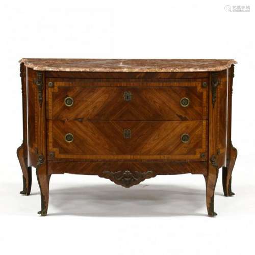 Antique Louis XVI Style Marble Top Inlaid Commode