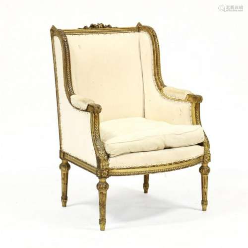 Antique Louis XVI Style Carved and Gilt Bergere