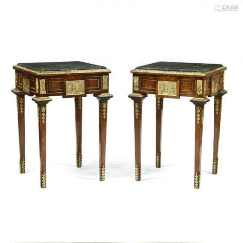 Pair of French Empire Style Marble Top and Ormolu Side