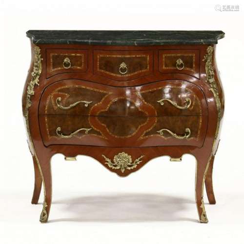 Louis XV Style Marble Top Inlaid and Ormolu Mounted