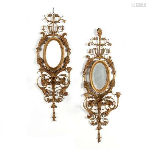 Pair of Italian Adam Style Mirrored Sconces