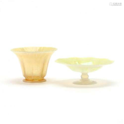 L.C. Tiffany, Two Pieces of Pastille Art Glass