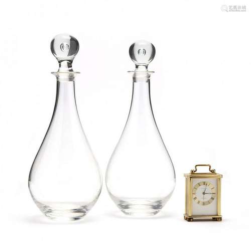 Tiffany & Co., Pair of Crystal Decanters and Alarm