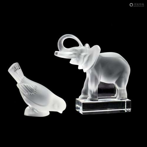 Lalique, Crystal Elephant and Bird