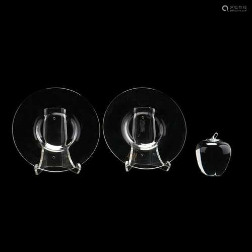 Steuben, Pair of Crystal Plates and Apple