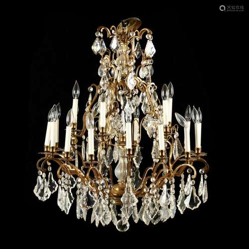 Large Rococo Style Gilt Drop Prism Chandelier