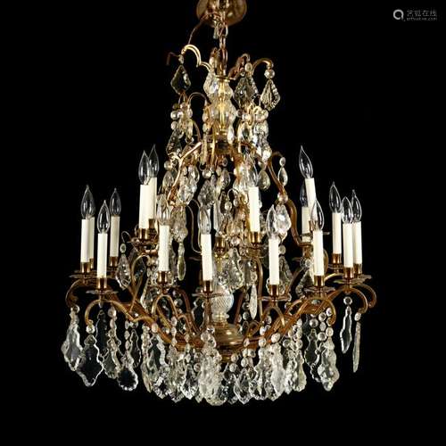 Large Rococo Style Gilt Drop Prism Chandelier